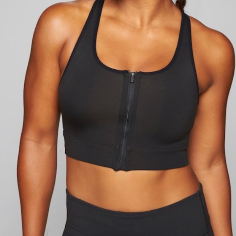 ATHLETA Zip Front Stealth Sports Bra Black Small